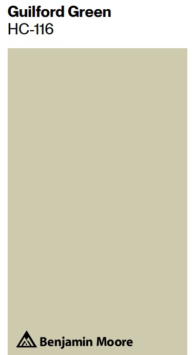 Guilford Green Benjamin Moore paint color swatch. #guilfordgreen #sagepaintcolors