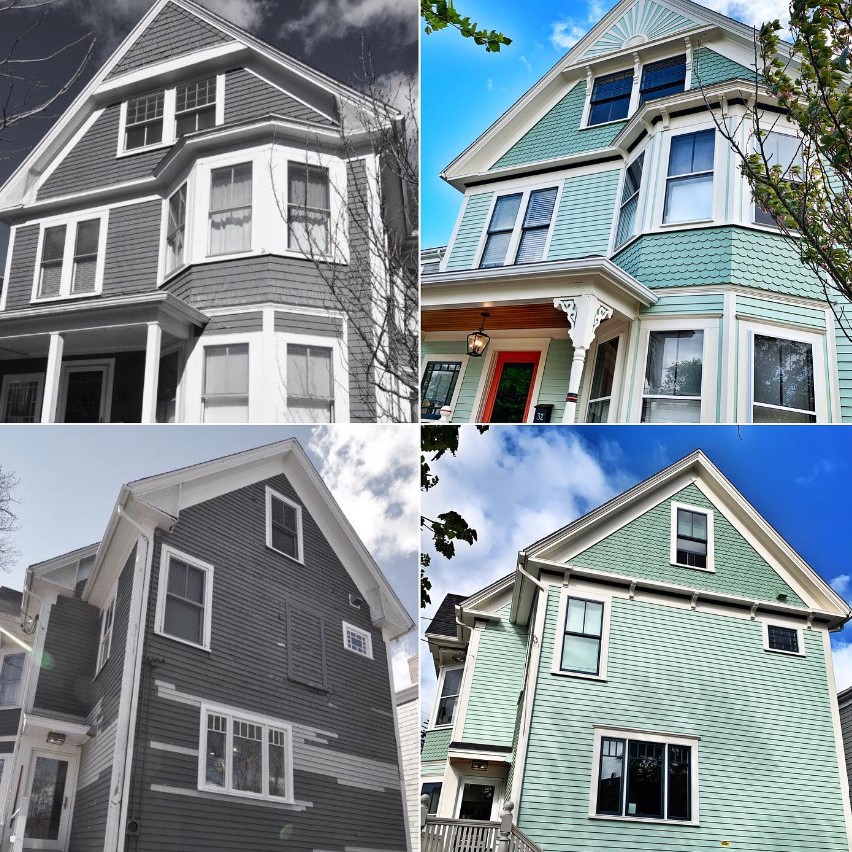 BM Nob Hill Sage paint color on a Victorian house exterior - @joppadesign. #nobhillsage #bmnobhillsage