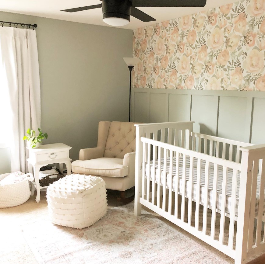 Benjamin Moore Tranquility (a sage green) paint color in nursery by @off_hancock. #bmtranquility #benjaminmooretranquility