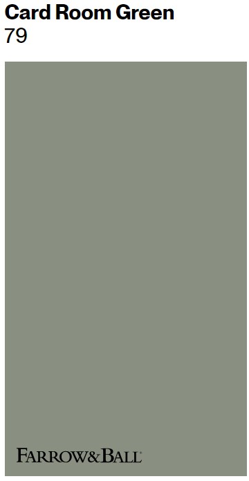 Farrow & Ball Card Room Green paint color swatch. #farrowandballcardroomgreen #cardroomgreen #greenpaintcolors