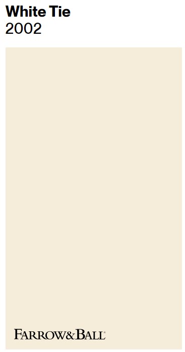 Farrow & Ball White Tie paint color swatch. #farrowandballwhitetie #whitepaintcolors