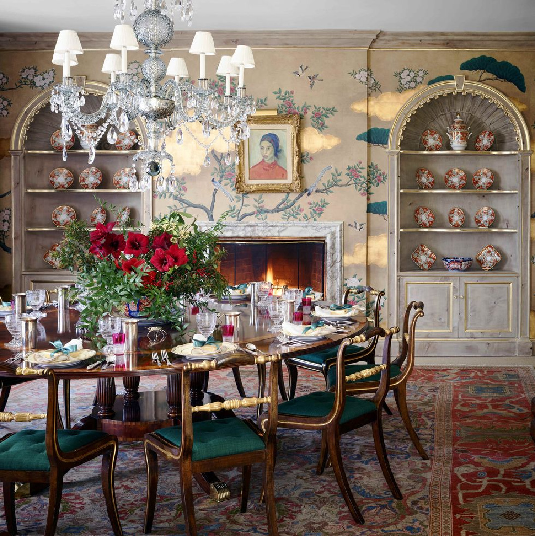 Miles Redd designed Greenwich dining room for holidays (Veranda - Douglas Friedman). #holidaydecor
