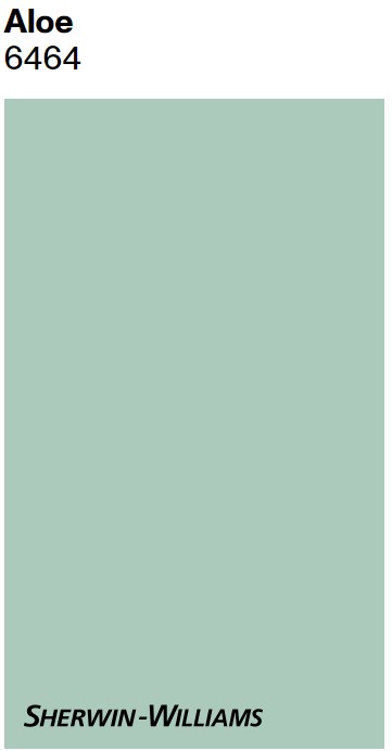 Sherwin-Williams Aloe paint color swatch. #lightgreenpaints #mintgreenpaintcolors #frenchgreen