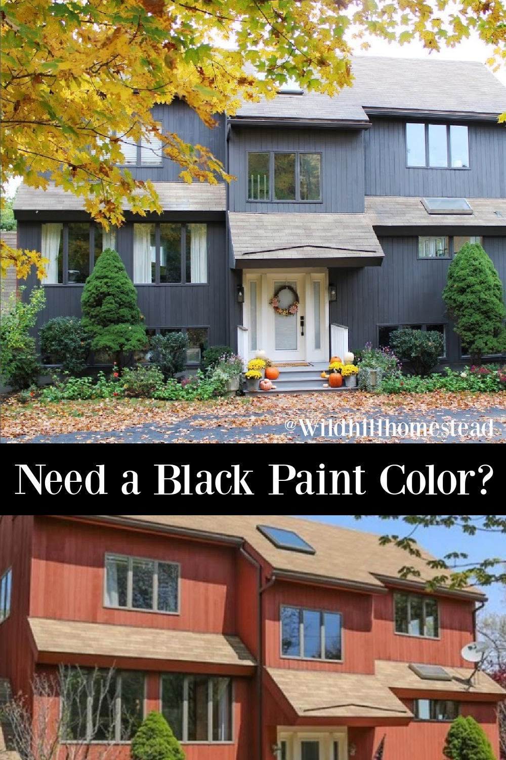 Benjamin Moore Iron Mountain paint color on a house exterior - @wildhillhomestead. #benjaminmooreironmountain #blackpaintcolors