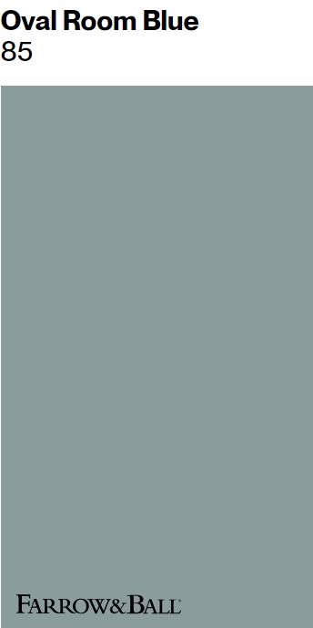 Farrow & Ball Oval Room Blue paint color swatch. #ovalroomblue #bluepaintcolors