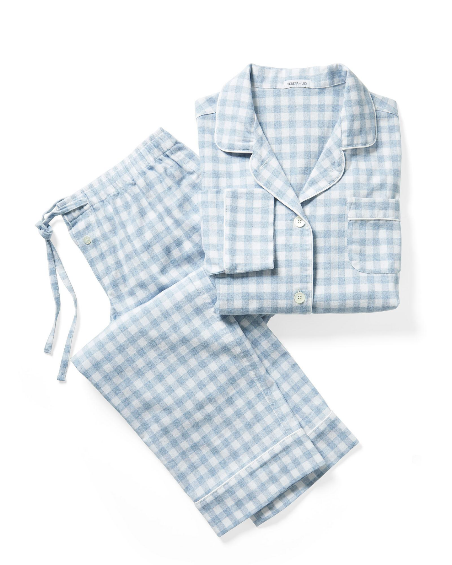 Blue gingham check flannel pajamas - Serena & Lily. #flannelpajamas