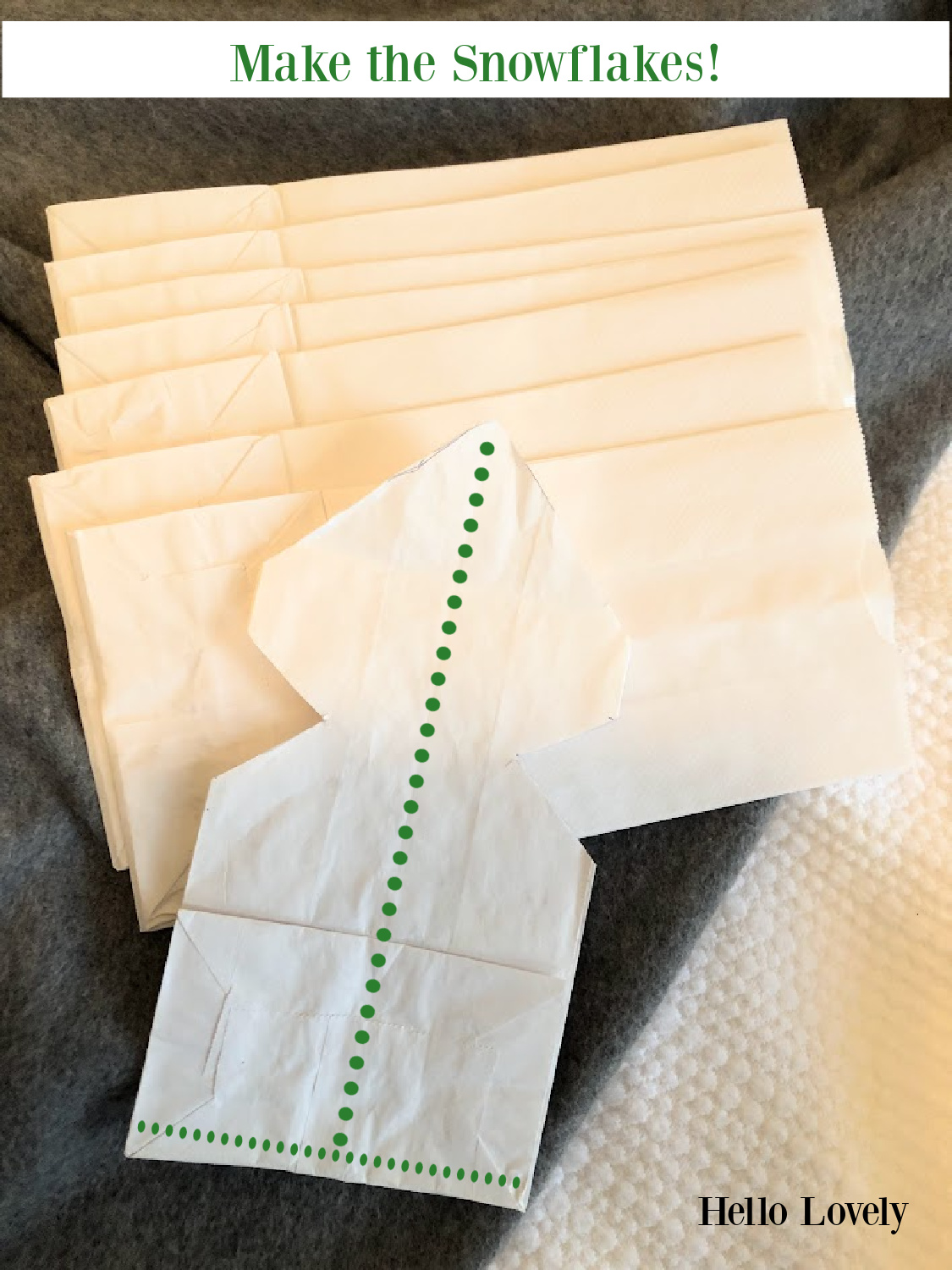 Hello Lovely paper bag snowflake DIY Christmas garland 2023. #snowflakegarland #papersnowflakes