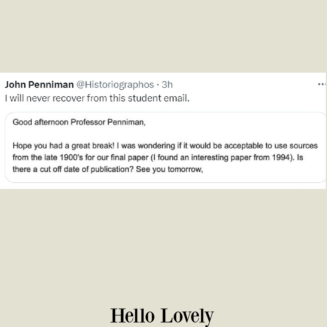 Funny tweet about student making professor feel old on Hello Lovely Studio. #funnytweet #midlifehumor
