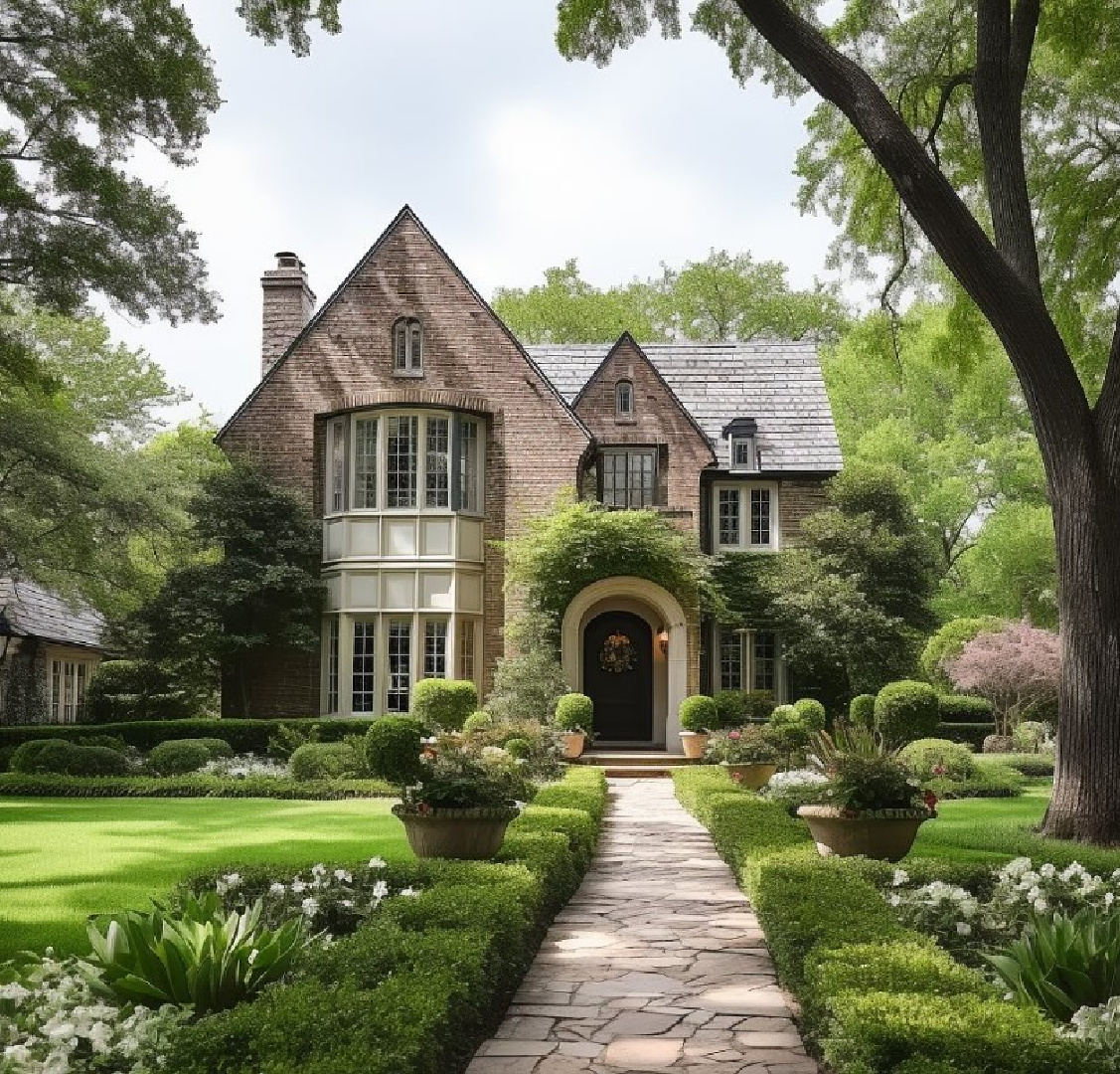 Old World European style architecture with stone and breathtaking landscape - AI designed house exterior by @caldwellandcastello. #aidesign #residentialarchitecture #europeanarchitecture