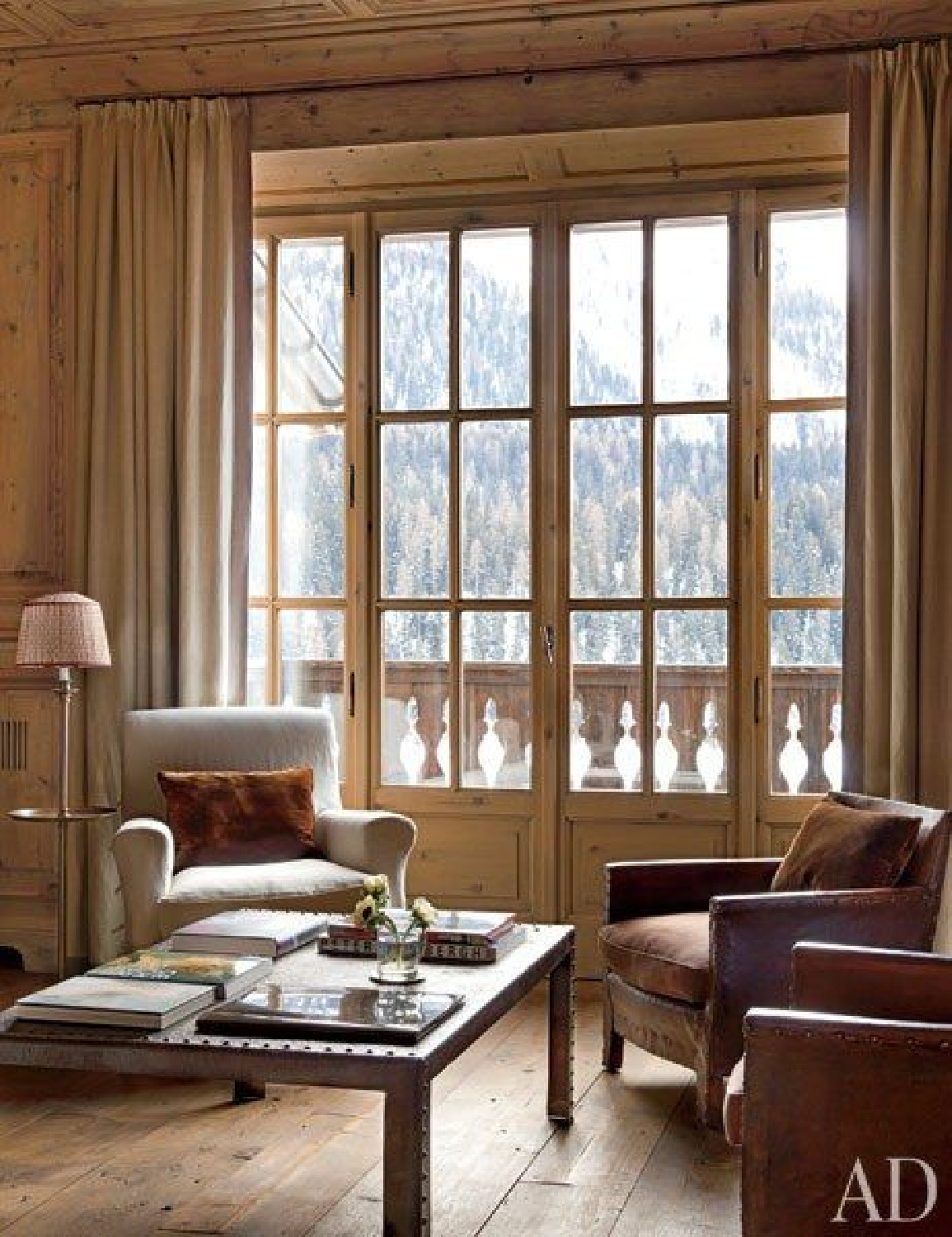 Studio Peregalli designed elegant rustic Swiss Alps interior in Architectural Digest. #europeancottage #warmcozyinteriors #rusticelegance #europeancountry