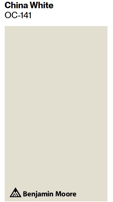 Benjamin Moore China White paint color swatch. #chinawhite #whitepaintcolors