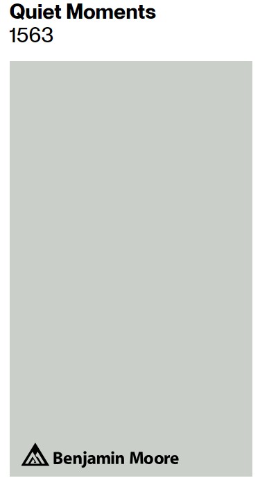 Benjamin Moore Quiet Moments paint color swatch. #bmquietmoments #sagegreenpaintcolors