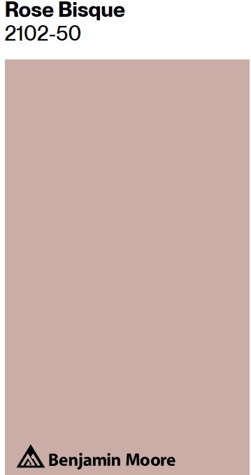 Benjamin Moore Rose Bisque paint color swatch. #rosebisque #rosepaintcolors #rosypinkpaint