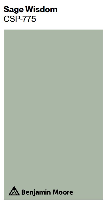 Benjamin Moore Sage Wisdom paint color swatch. #bmsagewisdom #sagegreenpaintcolors