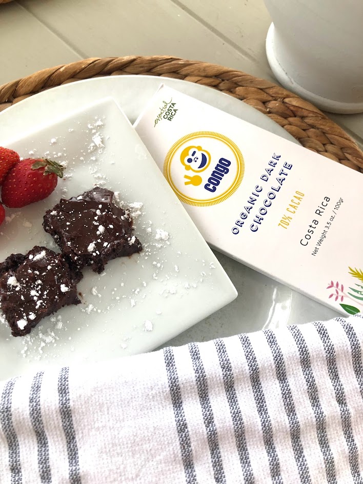 Hello Lovely g-free brownies with bittersweet chocolate glaze (Congo Tropicals organic dark chocolate from Costa Rica). #gfreebaking #organicchocolate #darkchocolatebrownies