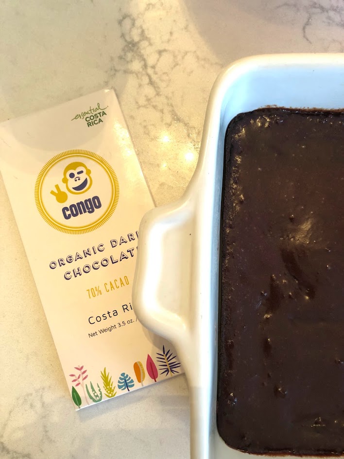 Hello Lovely g-free brownies with bittersweet chocolate glaze (Congo Tropicals organic dark chocolate from Costa Rica). #gfreebaking #organicchocolate #darkchocolatebrownies