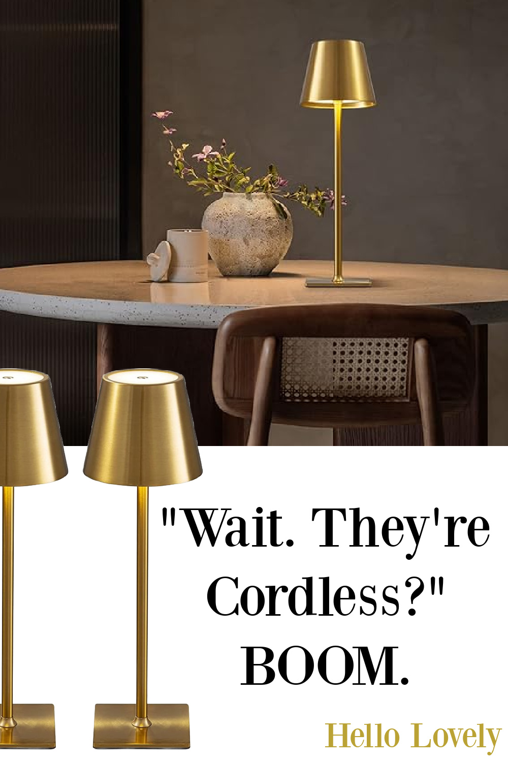 Cordless table lamp set with brass finish, Amazon. #cordlesslamps #accentlamps