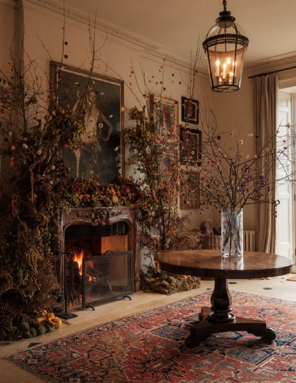 Winter elegance and holiday splendor at Heckfield Place. #elegantchristmas #christmasfireplace