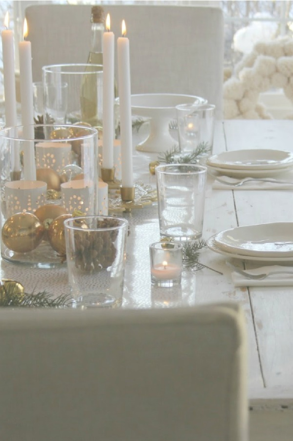 Gold and white Christmas table - Hello Lovely Studio. #farmhousechristmas #christmastablescape #hellolovelychristmas