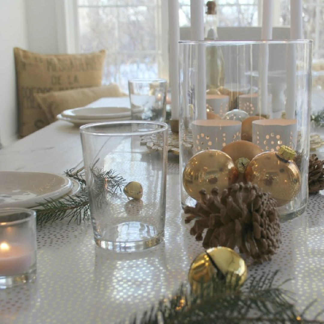 Gold and white Christmas table - Hello Lovely Studio. #farmhousechristmas #christmastablescape #hellolovelychristmas