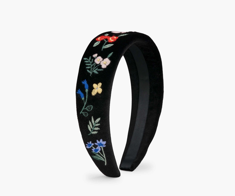 Hawthorne Padded Headband, Rifle Paper Co. - black velvet and a gorgeous floral motif perfect for winter. #velvetheadband #printheadband #riflepaperco