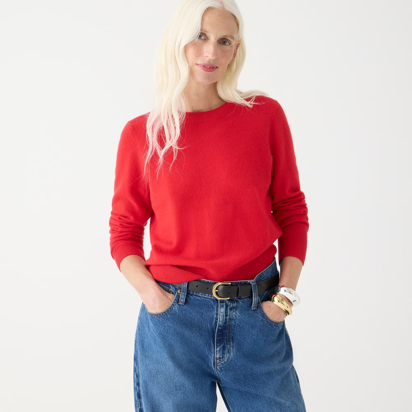Cashmere Crewneck Sweater in Festival Red, J. Crew. #cashmeresweaters #redcashmere
