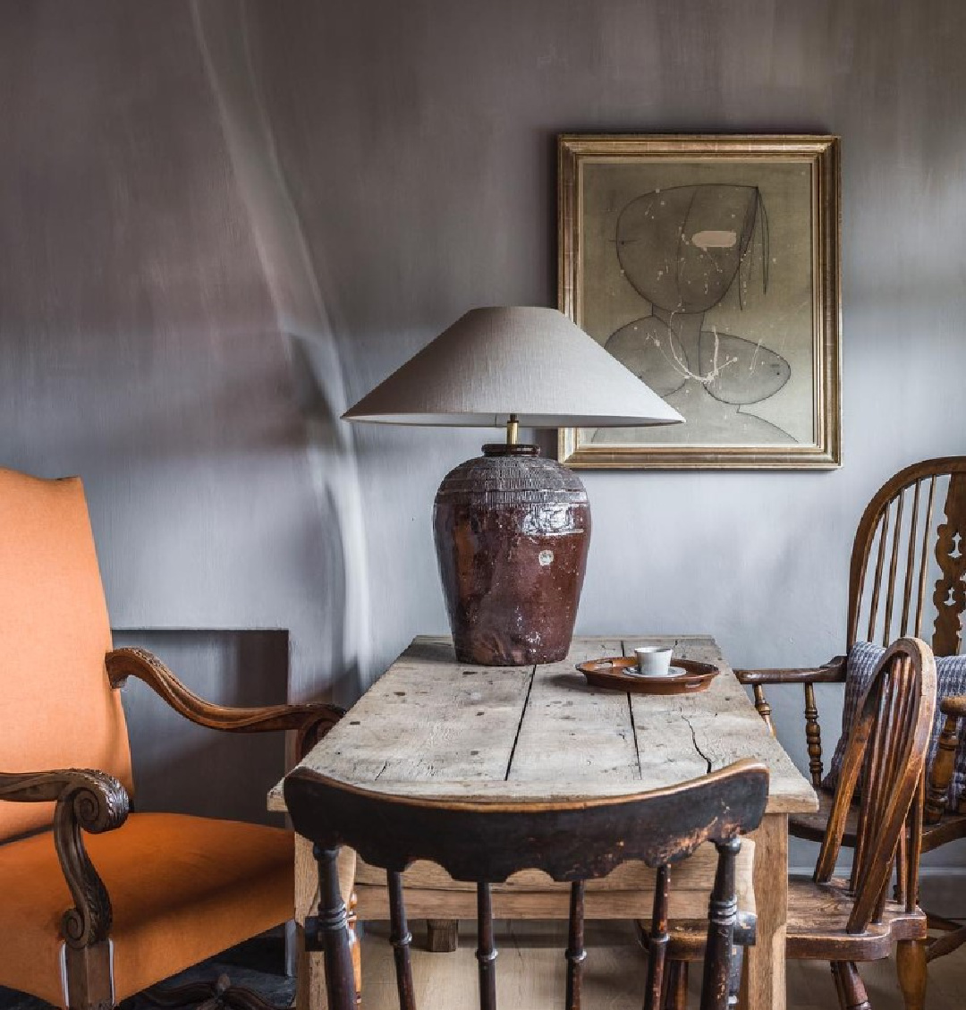 Odavaere Boutique Apartments - rustic elegant Belgian style interior with blue gray and burnt orange. #modernbelgian #europeancountrycottage #warmrustic #sophisticatedinteriors