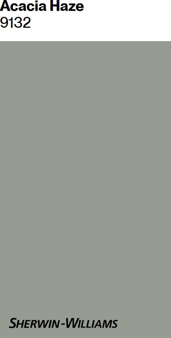 Sherwin-Williams Acacia Haze paint color swatch. #SWacaciahaze #sagegreenpaintcolor
