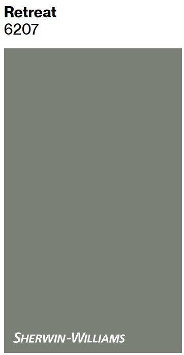 Sherwin-Williams Retreat green paint color swatch. #swretreat #greenpaintcolors #sagegreenpaint