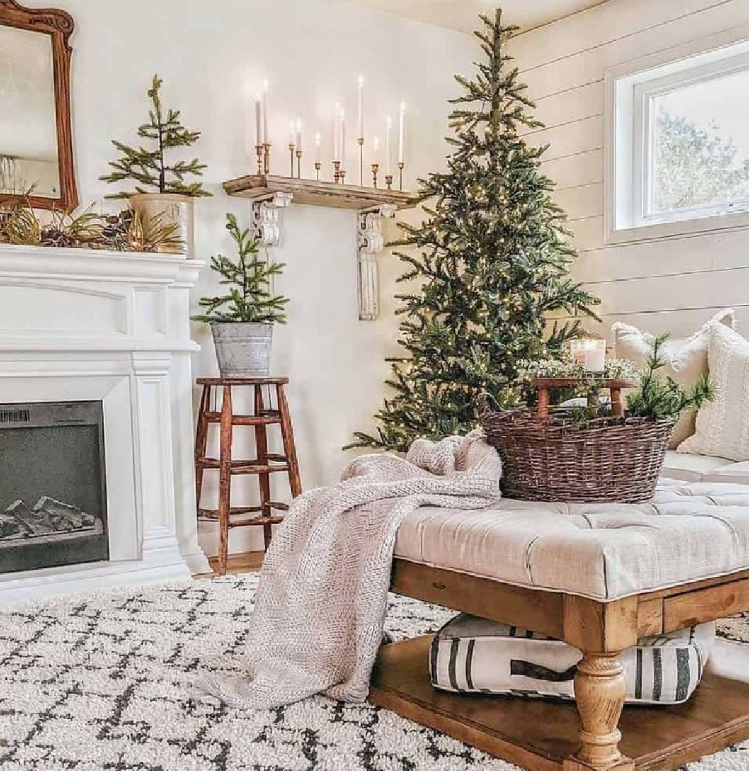 Farmhouse Christmas living room - AI Design via Whitney Hess (Just Decorate!). #aidesign #aiinteriordesign #aiarchitecture #holidaydecor #farmhousechristmas
