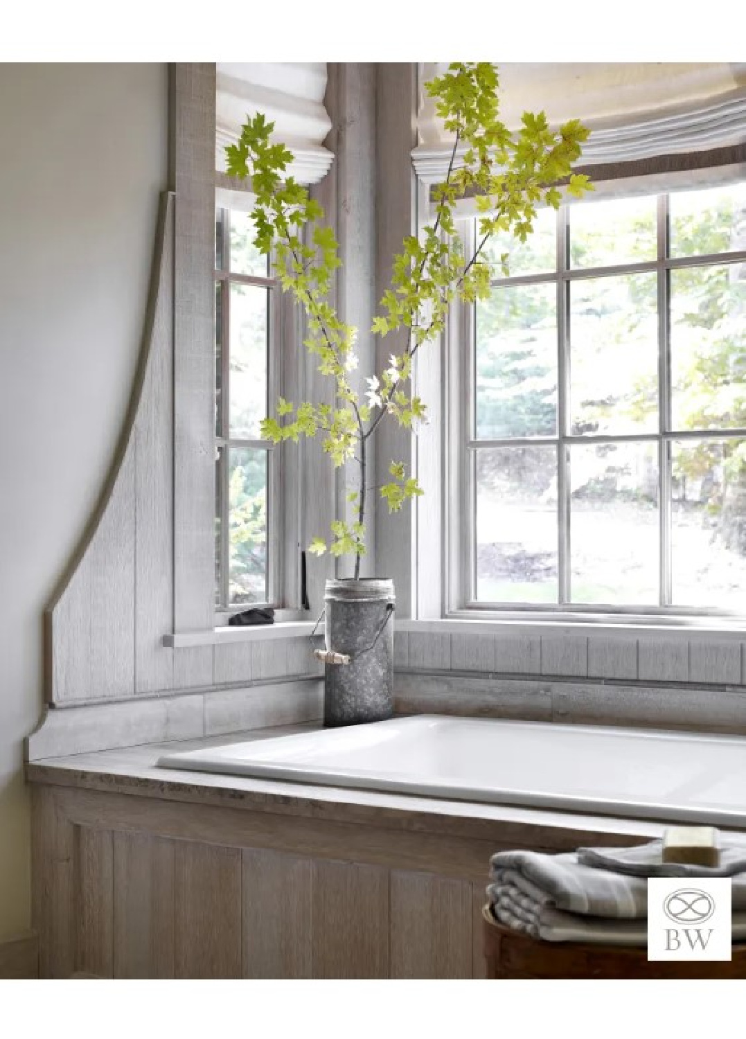 Beautiful detail in a bath with paneled wall - interior design from Beth Webb. #bethwebb #timelessinteriors