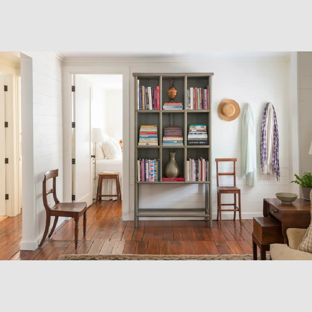 Entry with shelves and hooks in an old South Carolina cottage renovated to live large - Southern Living.