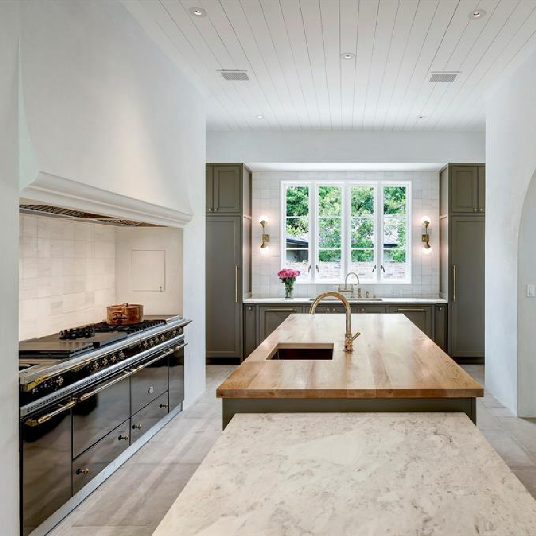 Magnificent manor home kitchen. 2445 Pine Valley Ct., Houston - Jennifer Hamelet of Mirador Builders; European style and interiors with reclaimed materials from Chateau Domingue. #europeanmanor #oldworldstyle