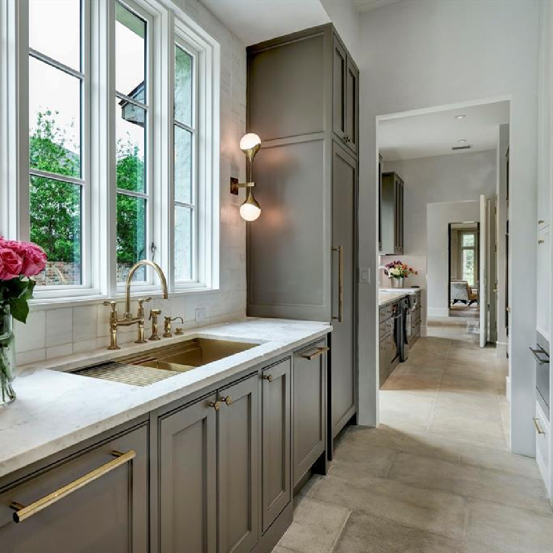 Elegant scullery area. 2445 Pine Valley Ct., Houston - Jennifer Hamelet of Mirador Builders; European style and interiors with reclaimed materials from Chateau Domingue. #europeanmanor #oldworldstyle