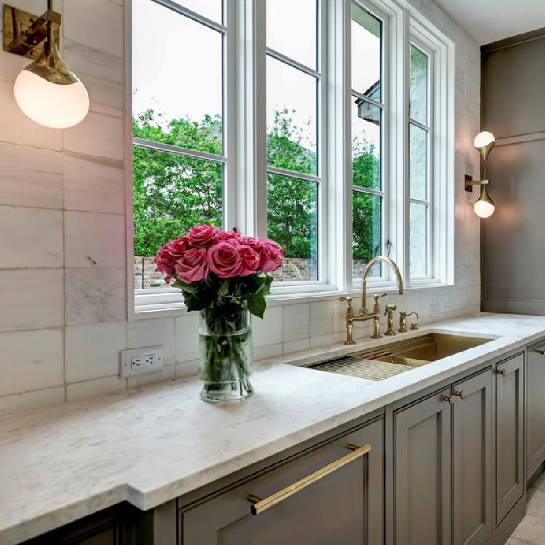 Elegant scullery area. 2445 Pine Valley Ct., Houston - Jennifer Hamelet of Mirador Builders; European style and interiors with reclaimed materials from Chateau Domingue. #europeanmanor #oldworldstyle