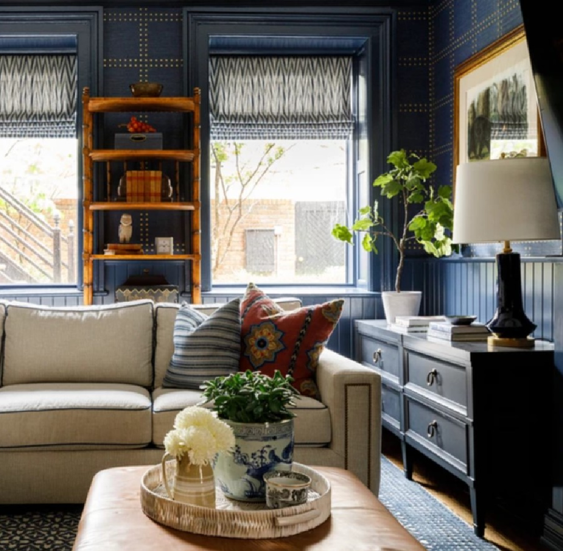 Farrow & Ball Hague Blue in a sophisticated Brownstone interior by @m_m_interior_design