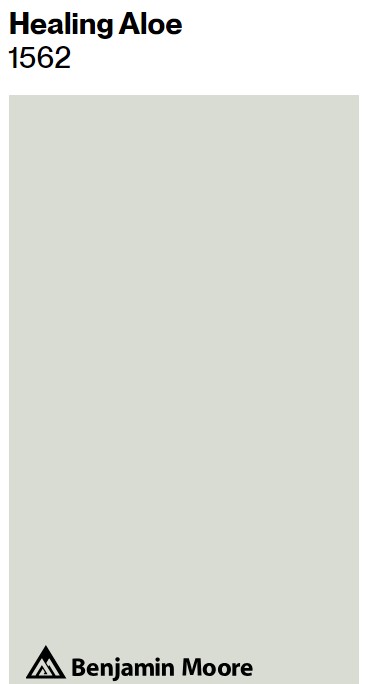 Benjamin Moore Healing Aloe 1562 paint color swatch. #benjaminmoorehealingaloe