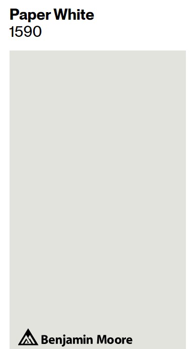 Benjamin Moore Paper White paint color swatch. #benjaminmoorepaperwhite