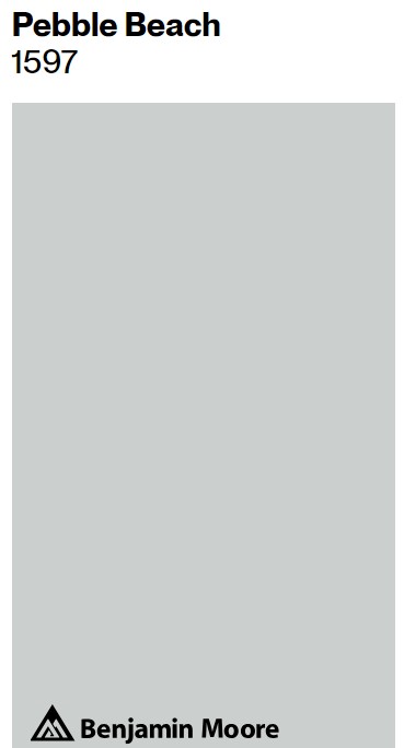 Benjamin Moore Pebble Beach paint color swatch. #benjaminmoorepebblebeach #lightgraypaintcolors