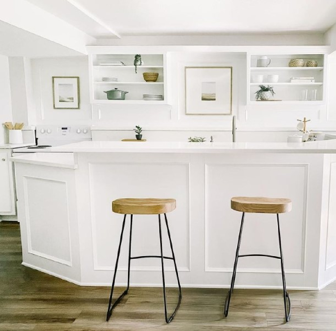 Benjamin Moore Simply White in a basement bar area - @katiebethlamb. #benjaminmooresimplywhite