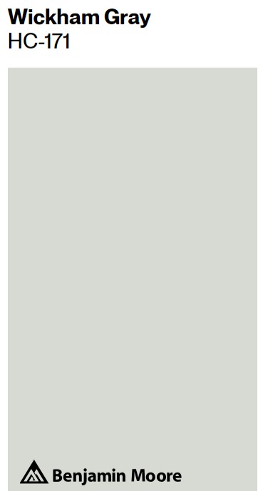 Benjamin Moore Wickham Gray HC-171 paint color swatch. #benjaminmoorewickhamgray