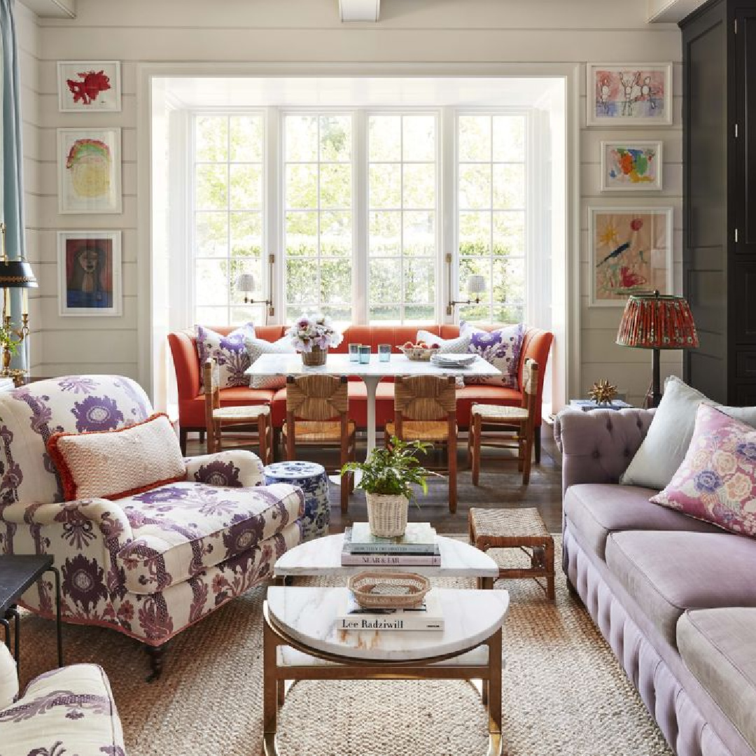 Orange banquette and modern table in a bay of windows - Caroline Gidiere (Brian Woodcok photo).