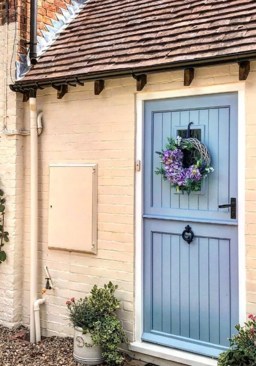 Lulworth Blue (No. 89, Farrow & Ball) painted Dutch door. #farrowandballlulworthblue #bluefrontdoors