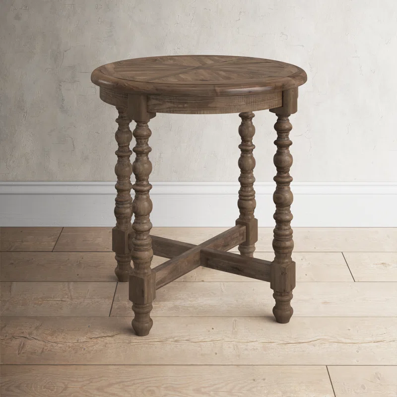 Rustic yet refined wood end table with hand turned legs. #accenttables