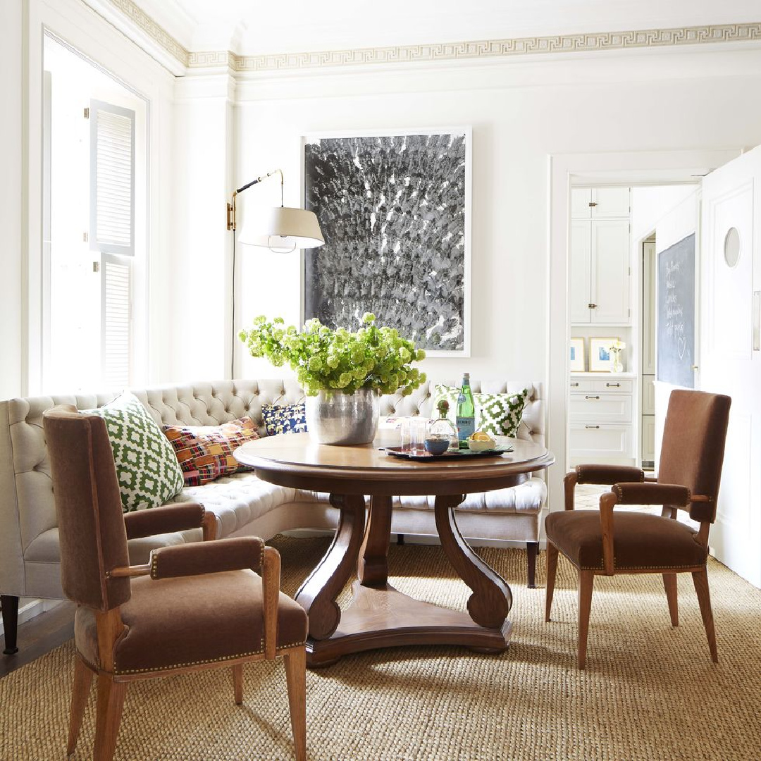 Peter Dunham designed dining room with banquette (photo: Max Kim-Bee) in Veranda magazine. #banquettes