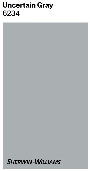 Sherwin Williams Uncertain Gray SW 6234 paint color swatch. #uncertaingray #sherwinwilliamsuncertaingray