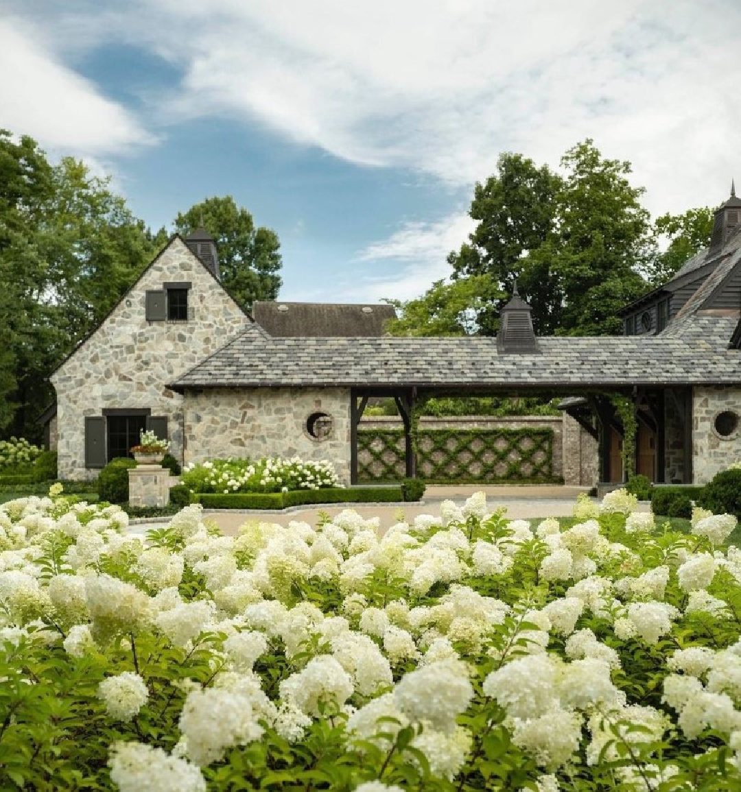 Beautiful hydrangea and European style stone architecture - @stephen_w_hackney. #hydrangealover #facadelovers