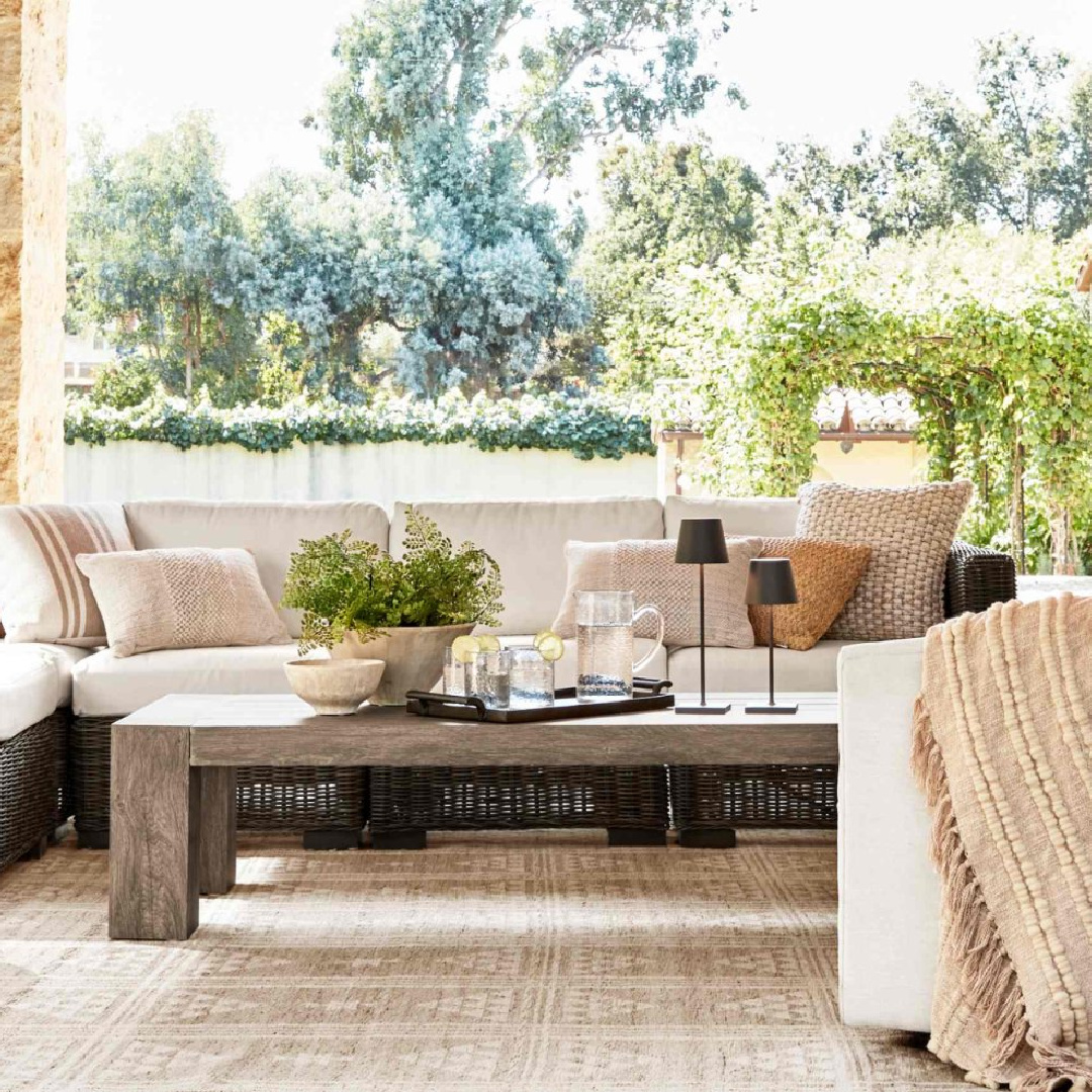 Outdoor sofa and chairs, Pottery Barn.