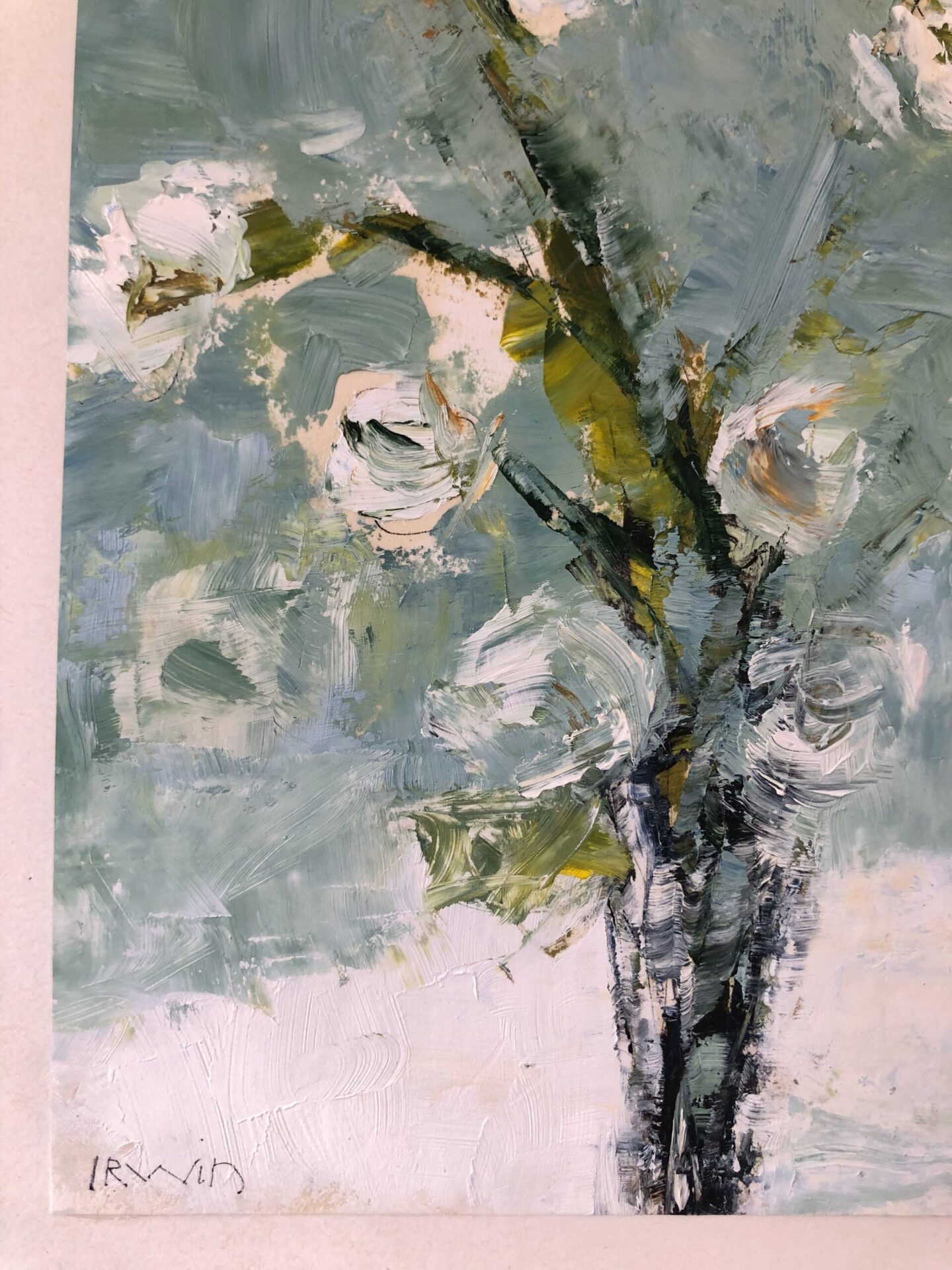 Original floral painting in green and blue by Holly Irwin - Hello Lovely.