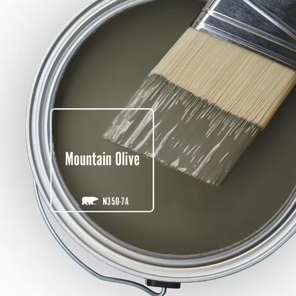 Behr Mountain Olive paint color swatch. #greenpaintcolors #behrmountainolive